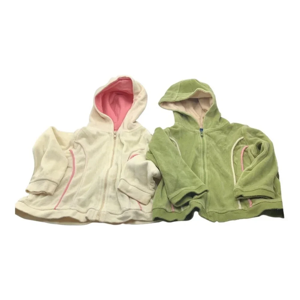 Lot of 2 Greendog Hoodies Baby Girl Size 24M Zip Up‎ Pink & Green Cotton Blend